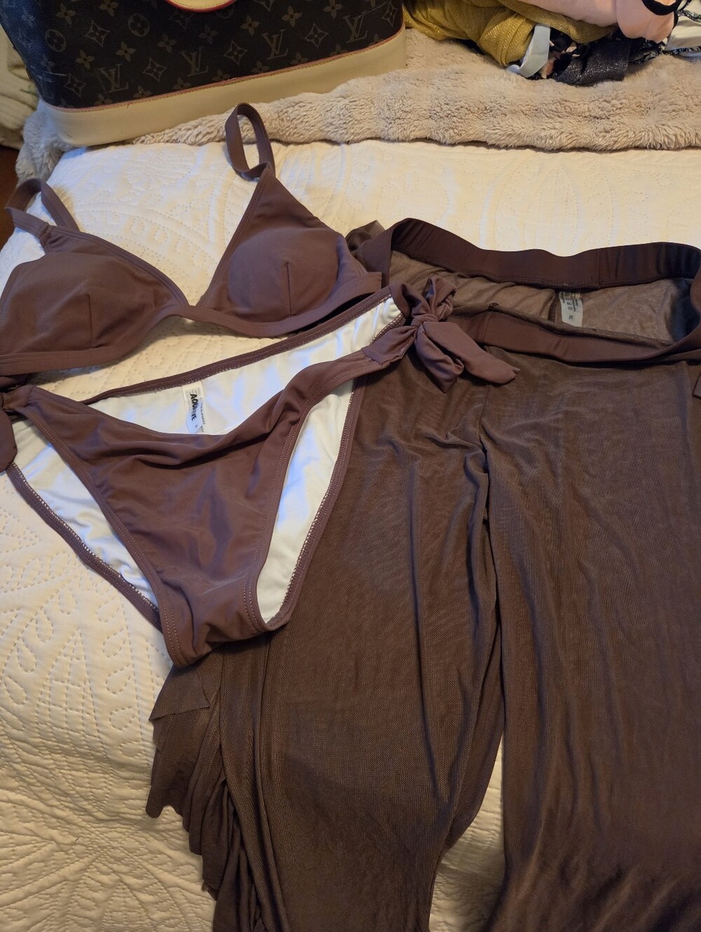 Women's Chocolate Brown Bikini Set with Cover-Up